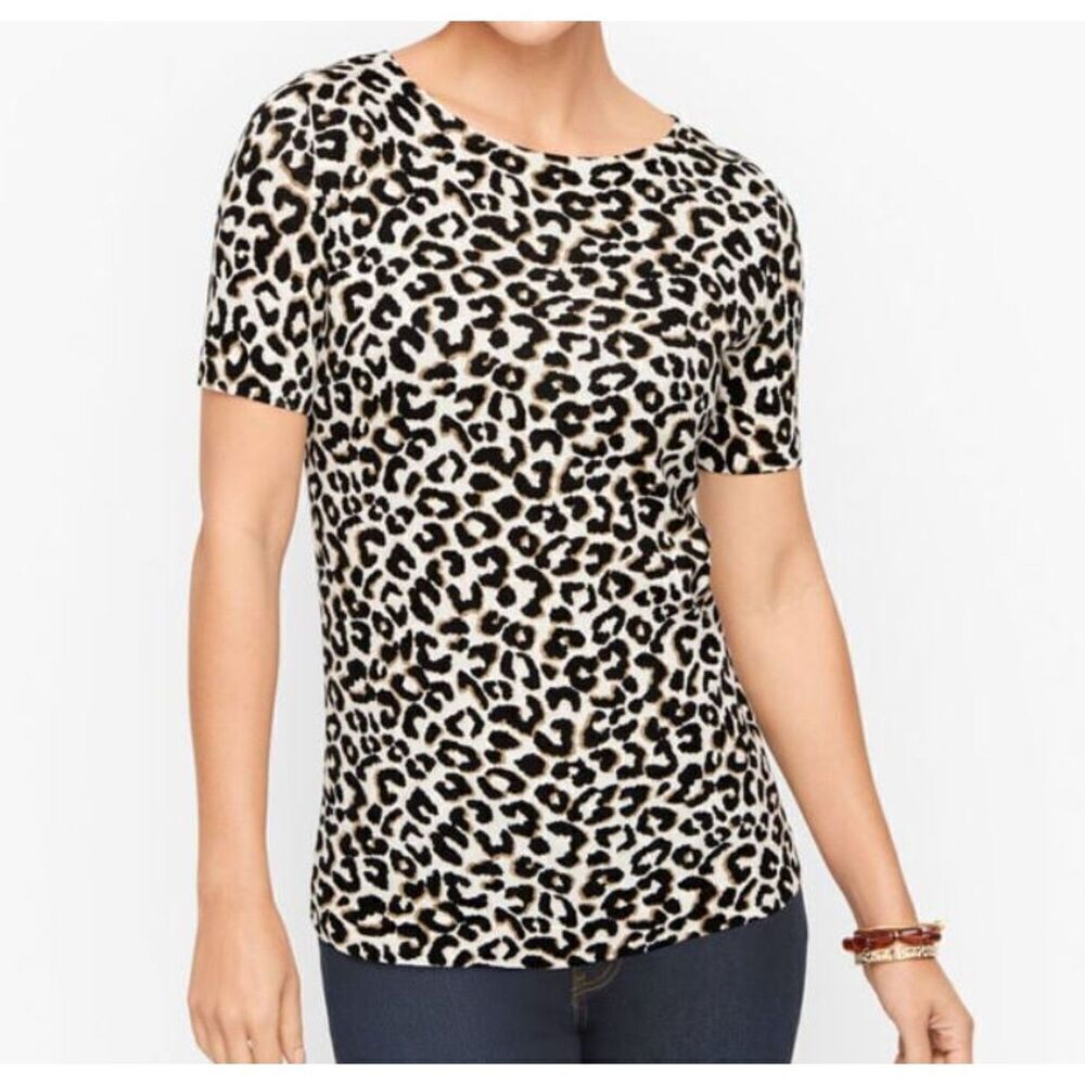 Talbots Women's Cheetah Print Open Neck Pullover Sweater Size Petite Medium